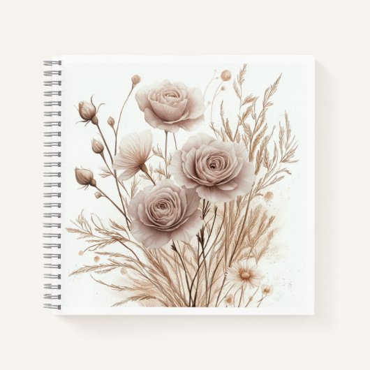 Boho水彩フローラスパイラルノート – エレガント ノートブック (正面)