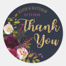 Boho水彩フローラモダン結婚ラベル ラウンドシール