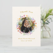 Boho水彩フローラ卒業写真フラット サンキューカード (スタンド正面)