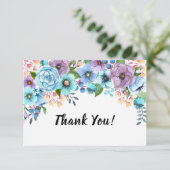 Boho水彩フローラ薄紫とティール（緑がかった色）パーソナライズ サンキューカード (スタンド正面)