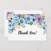 Boho水彩フローラ薄紫とティール（緑がかった色）パーソナライズ サンキューカード (正面/裏面)