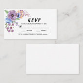 Boho水彩フローラ薄紫とティール(緑がかった色)パーソナライズ プレイスカード (正面/裏面)