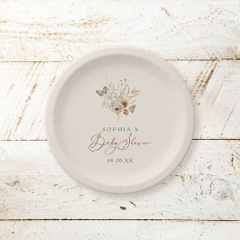 Boho水彩フローラ野草赤ちゃんシャワー ペーパープレート