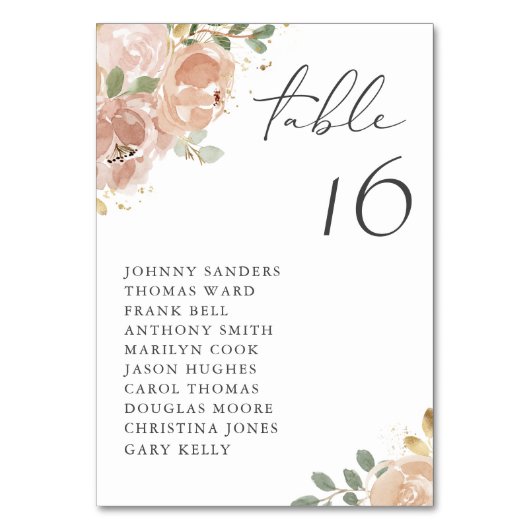 Boho水彩マウヴェ桃の花シート テーブルナンバー (正面)