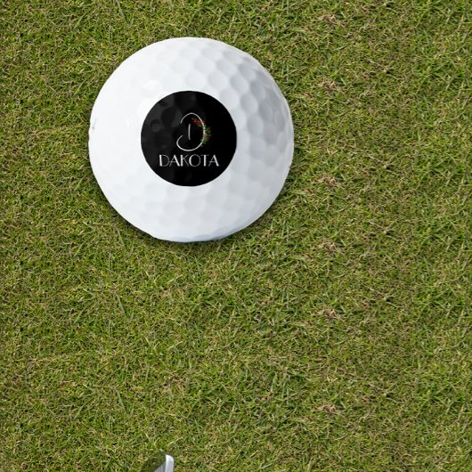 Boho水彩モノグラム文字Dブラック ゴルフボール