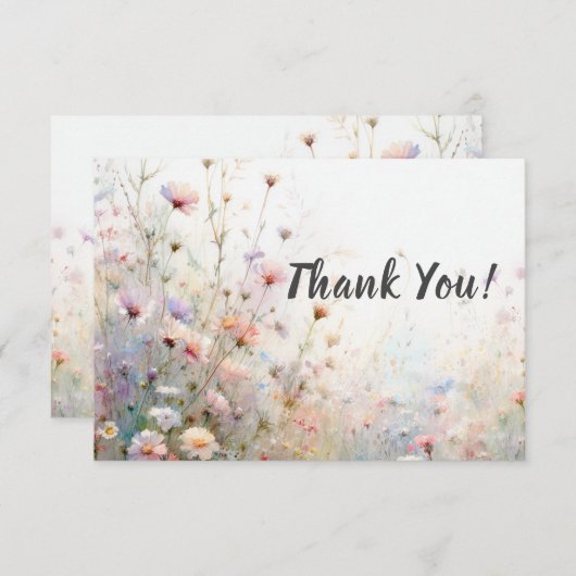Boho水彩ワイルドフラワーフローラパーソナライズ サンキューカード (正面/裏面)