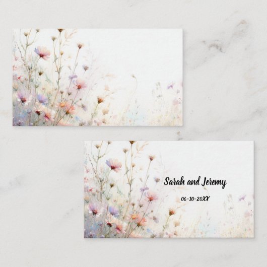 Boho水彩ワイルドフラワーフローラパーソナライズ プレイスカード (正面/裏面)