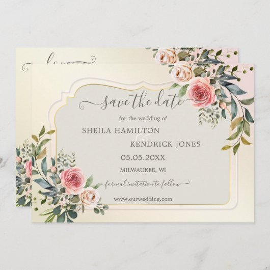 Boho水彩写真Date Cardを保存 セーブザデート (正面/裏面)