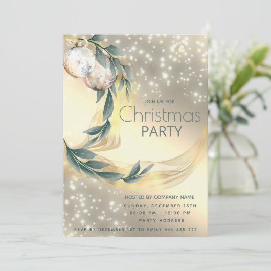 Boho水彩冬の緑の金ゴールドクリスマス 招待状 (スタンド正面)