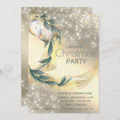 Boho水彩冬の緑の金ゴールドクリスマス 招待状 (正面/裏面)