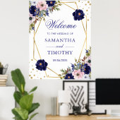 Boho水彩冬の花金ゴールドフレーム結婚ズ ポスター (ホームオフィス)