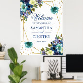 Boho水彩冬の花金ゴールドフレーム結婚ズ ポスター (ホームオフィス)