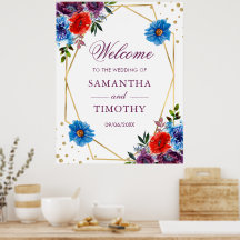 Boho水彩夏の花金ゴールドフレーム結婚ズ