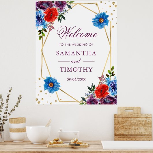 Boho水彩夏の花金ゴールドフレーム結婚ズ ポスター (キッチン)