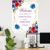Boho水彩夏の花金ゴールドフレーム結婚ズ ポスター (ホームオフィス)