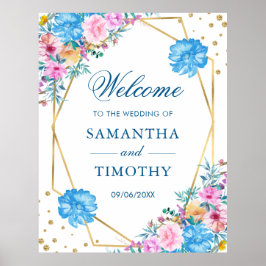 Boho水彩夏の花金ゴールドフレーム結婚ズ ポスター