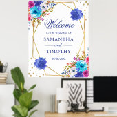 Boho水彩夏の花金ゴールドフレーム結婚ズ ポスター (ホームオフィス)