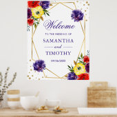 Boho水彩夏の花金ゴールドフレーム結婚ズ ポスター (キッチン)