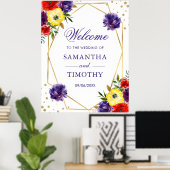 Boho水彩夏の花金ゴールドフレーム結婚ズ ポスター (ホームオフィス)