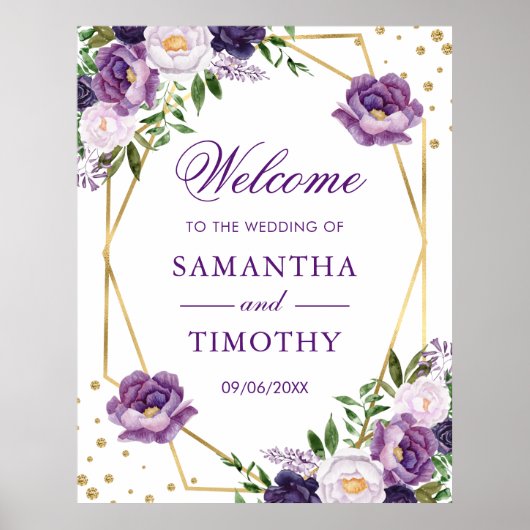 Boho水彩夏の花金ゴールドフレーム結婚ズ ポスター (正面)