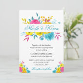 Boho水彩夏の花金ゴールドフレーム結婚ズ 招待状 (スタンド正面)