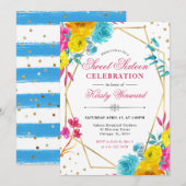 Boho水彩春の花フレーム甘い16 招待状 (正面/裏面)