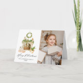 Boho水彩暖炉と緑の写真 シーズンカード (正面)