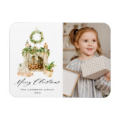 Boho水彩暖炉と緑の写真 マグネット (横)