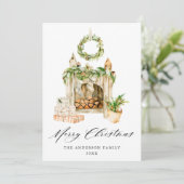 Boho水彩暖炉と緑の非写真 シーズンカード (スタンド正面)