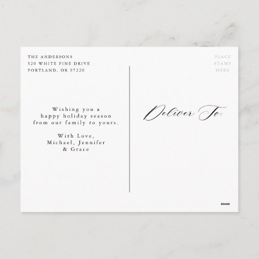 Boho水彩暖炉と緑の非写真 シーズンポストカード (裏面)