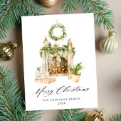 Boho水彩暖炉と緑の非写真 シーズンポストカード