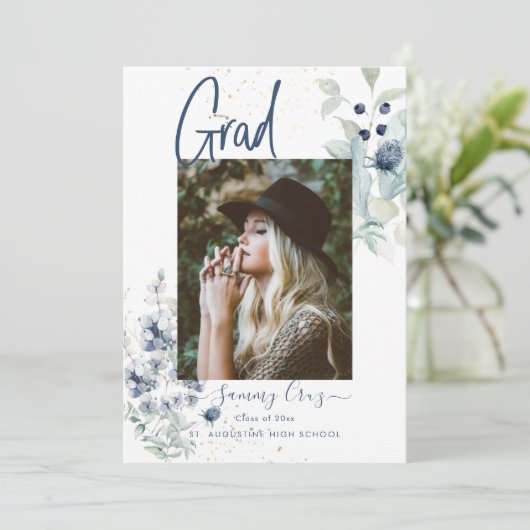 Boho水彩木綿花卒業 案内状 (スタンド正面)