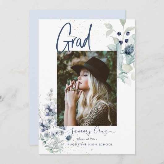 Boho水彩木綿花卒業 案内状 (正面/裏面)