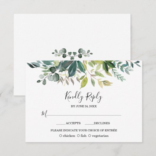 Boho水彩桃色赤面結婚花 出欠カード (正面/裏面)