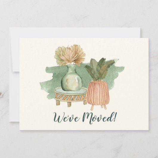 Boho水彩植物が新しいホームアドレスを移動 案内状 (正面)