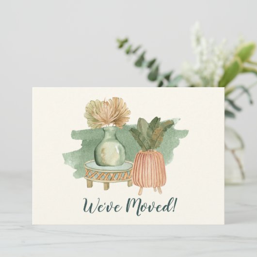 Boho水彩植物が新しいホームアドレスを移動 案内状 (スタンド正面)