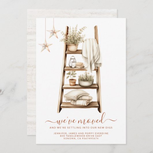 Boho水彩植物棚移動 案内状 (正面/裏面)