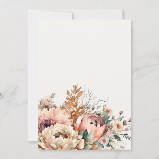 Boho水彩秋のフローラバンチカップルのシャワー 招待状 (裏面)