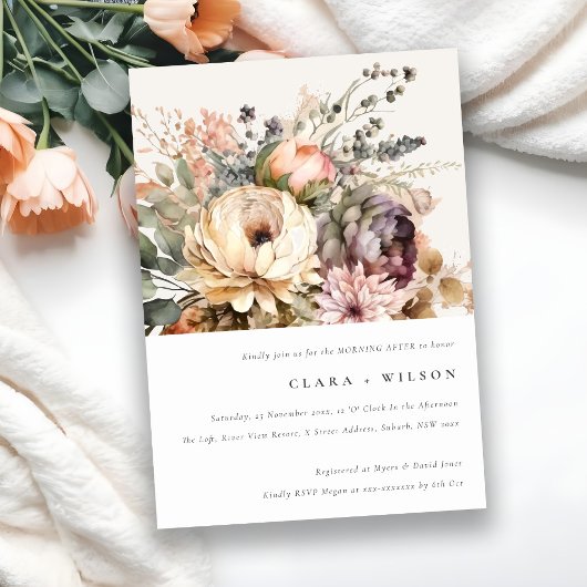 Boho水彩秋のフローラバンチモーニング後 招待状