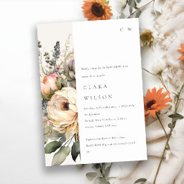 Boho水彩秋のフローラバンチ赤ちゃんシャワー 招待状