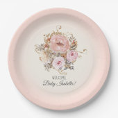 BOHO水彩秋フローラ赤面ベビーガールシャワー ペーパープレート (正面)