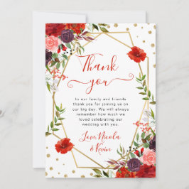 Boho水彩秋花金ゴールドフレーム結婚ズ サンキューカード