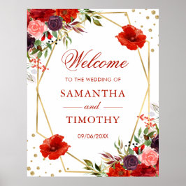 Boho水彩秋花金ゴールドフレーム結婚ズ ポスター