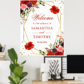 Boho水彩秋花金ゴールドフレーム結婚ズ ポスター (ホームオフィス)