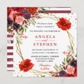 Boho水彩秋花金ゴールドフレーム結婚ズ 招待状 (正面/裏面)