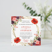 Boho水彩秋花金ゴールドフレーム結婚ズ 招待状 (スタンド正面)