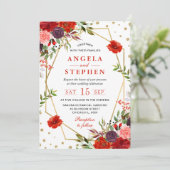 Boho水彩秋花金ゴールドフレーム結婚ズ 招待状 (スタンド正面)