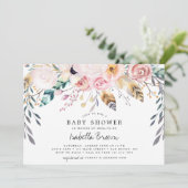 Boho水彩花と羽の赤ちゃんシャワー 招待状 (スタンド正面)