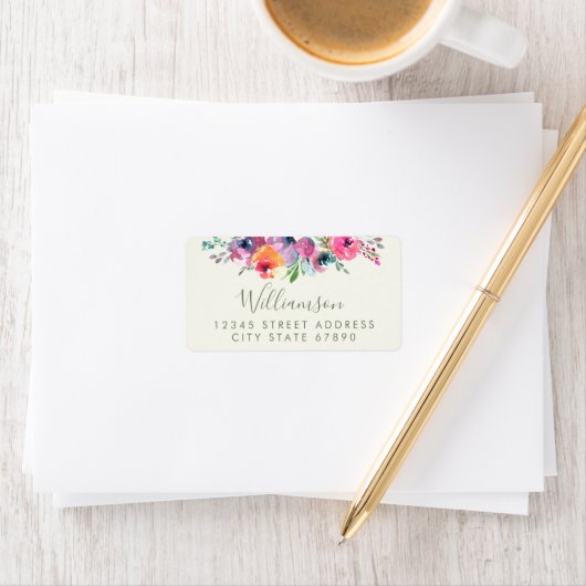 Boho水彩花のアドレモダンスエレガント ラベル (インサイチュ)