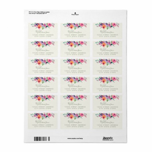 Boho水彩花のアドレモダンスエレガント ラベル (フルシート)